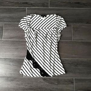 Bebe Y2K Black & White Square Asymmetrical Stripe Top